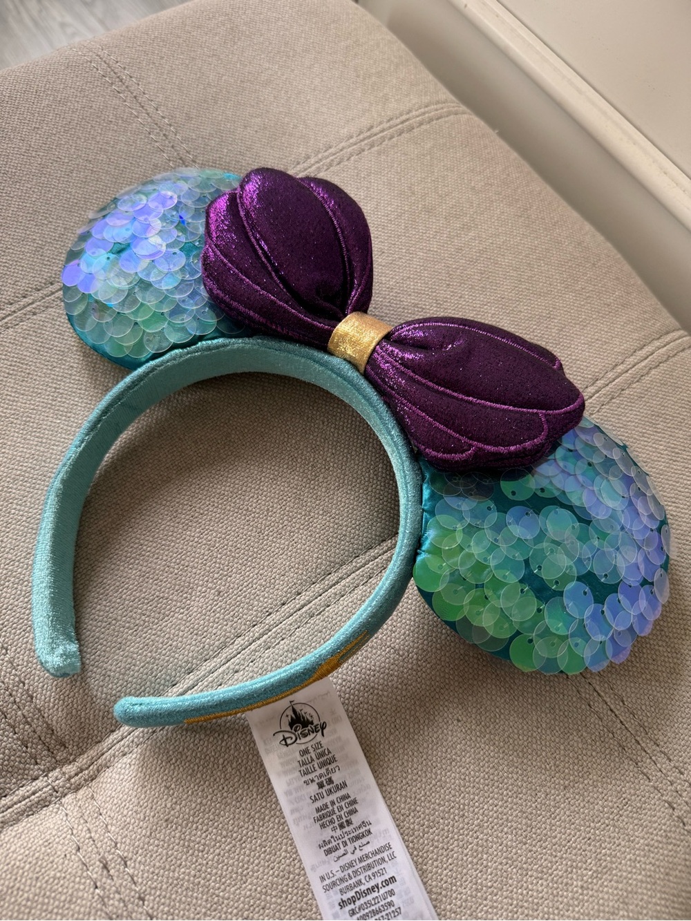 Disney Iridescent Mermaid Sequin Minnie Ears Headband - Teal & Purple